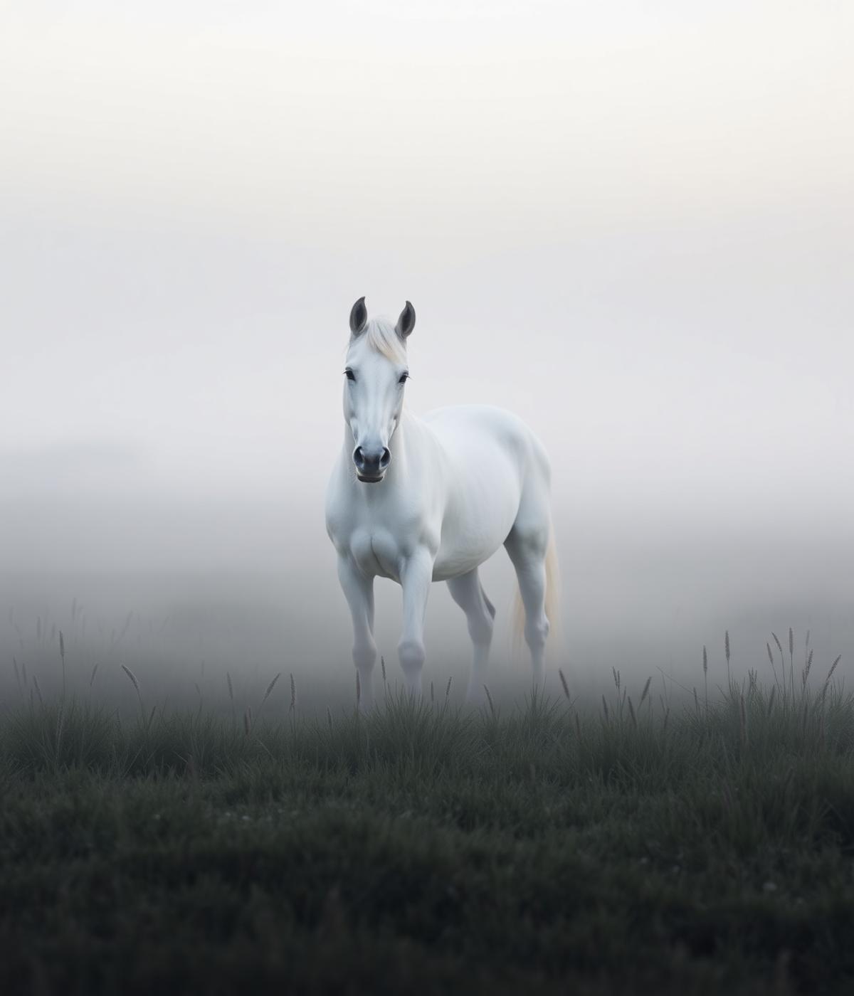 Caballo en un campo abierto bañado por luz suave